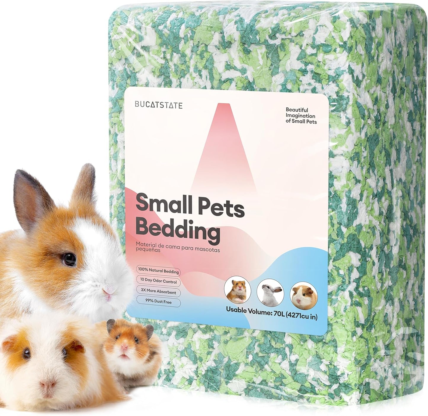 BUCATSTATE Hamster Bedding 70L, 99% Dust-Free Guinea Pig Paper Bedding Odor Control Paper Bedding, Cozy Small Animal Bedding for Rabbit Mouse Syrian Dwarf Hamsters Gerbils (Green)