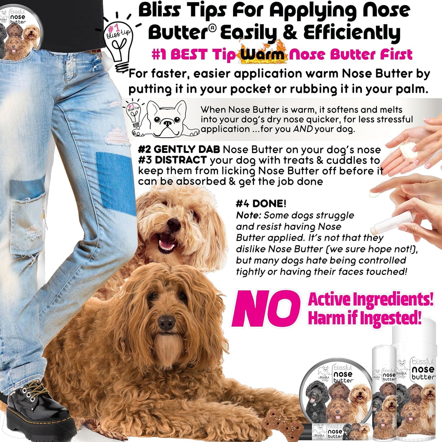 The Blissful Dog Labradoodle Nose Butter for Dry, Cracked Skin, Lick-Safe Dog Nose Balm with Moisturizing Shea Butter, Almond, Olive, and Essential Oils, Pet Supplies, Uncented, 1 oz.