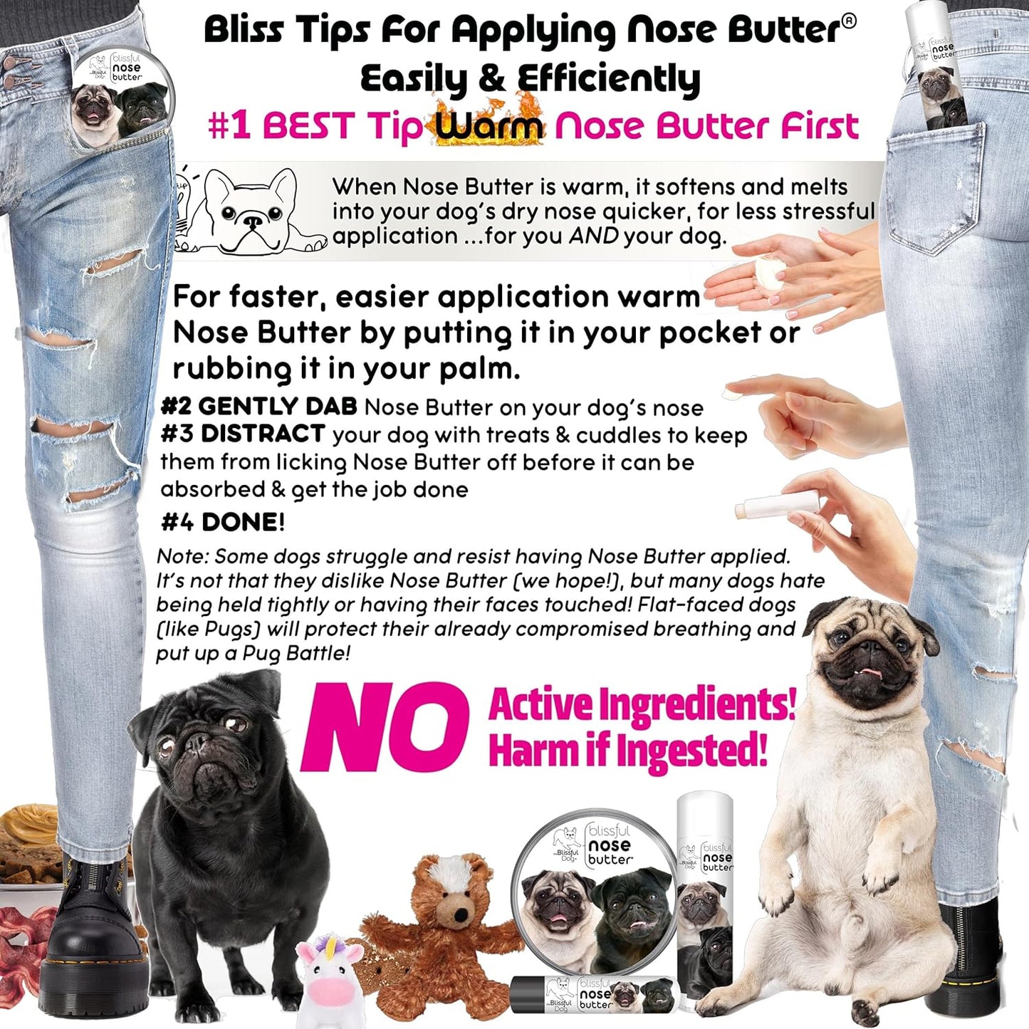 The Blissful Dog Pug Duo Unscented Nose Butter - Dog Nose Butter, 0.15 Ounce