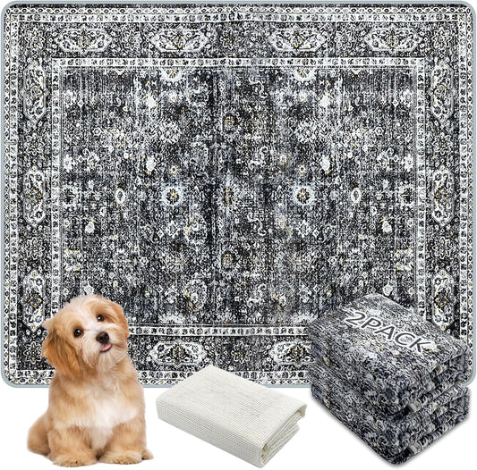 Washable Pee Pads for Dogs, (2 Pack, 36"x42") Upgrade Reusable Puppy Pads with Non-Slip Rug Pad, Super Thickening Absorbent Leakproof Dog Traning Pads Whelping Pad for Dogs, Doggie(Black)