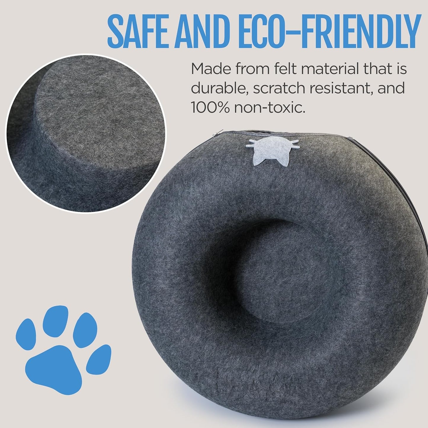 Meow Mansion Large Cat Cave Donut - Cat Tunnel; up to 30lbs - 3 Toy Balls & Hanging Ball Included - Scratch Resistant, Detachable and Cleanable Cat Donut Bed