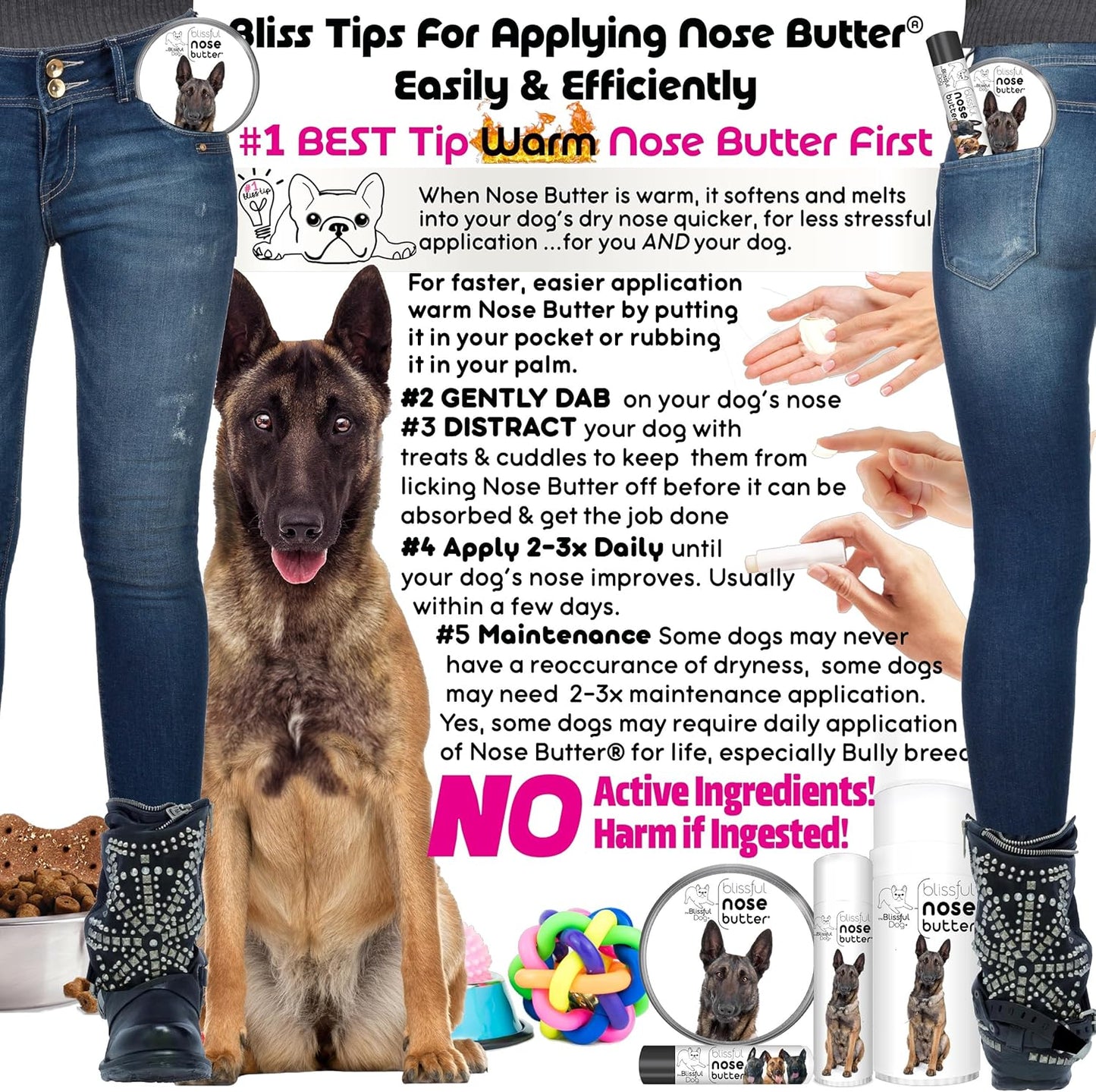 The Blissful Dog Belgian Malinois Nose Butter for Dry, Cracked Skin, Lick-Safe Dog Nose Balm with Moisturizing Shea Butter, Almond, Olive, and Essential Oils, Pet Supplies, Uncented, 4 oz.