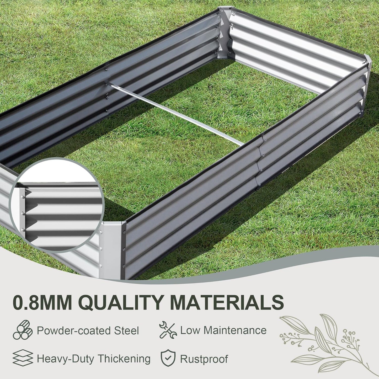 Domi Galvanized Raised Garden Bed, 6x3x1Ft Thickening Metal Planter Box for Vegetables Bottomless for Backyard Outdoor, 1" Deep w/ 128 Gallon Capacity - Silvery