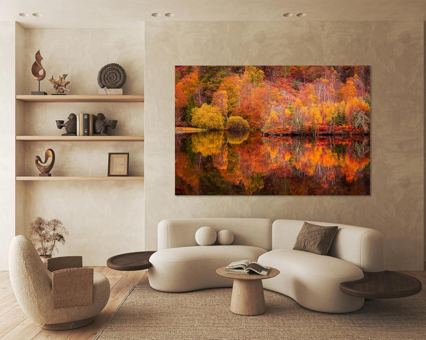 Nature Wall Art Prints - Ocean Forest Mountain Lake Canvas Landscapes - Small to Extra Large Living Room Bedroom Kitchen Bathroom Décor (Autumn Forest with Lake, 28L" x 41W")