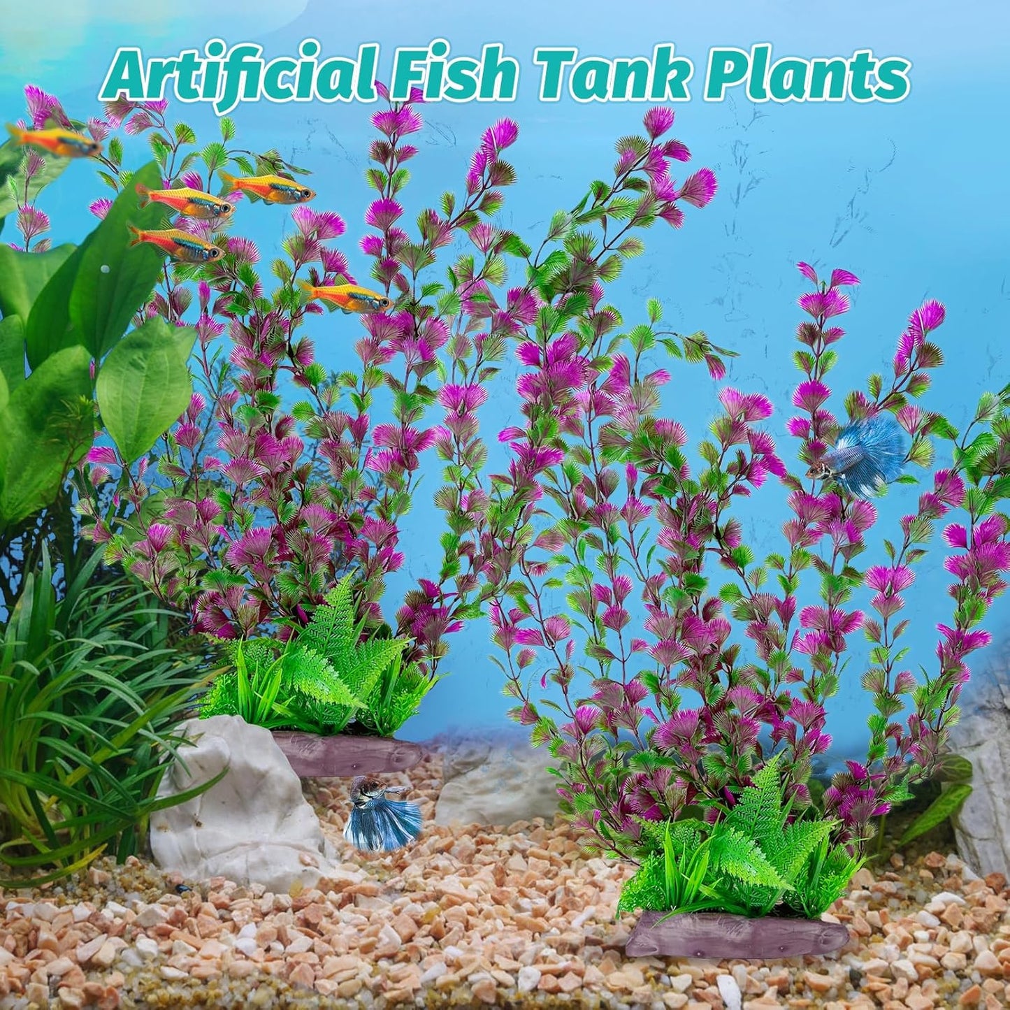Hamiledyi Aquarium Plastic Plants Aquarium Decor Artificial Fish Tank Plants,Tall Fish Tank Decorations, Extra Large Aquarium Plant 20.4-inch Tall,2PCS