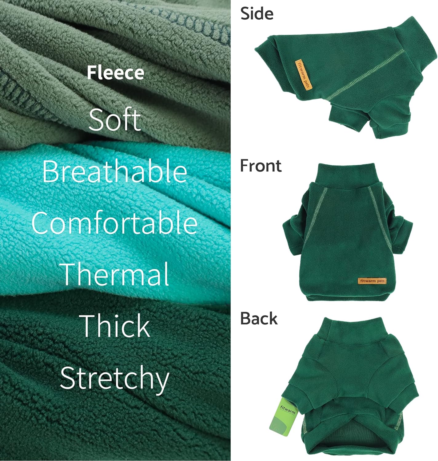 Fitwarm 3 Pack Fleece Dog Sweater, Turtleneck Dog Sweatshirt, Dog Winter Clothes for Small Dogs Boy Girl, Pet Pullover Jumper, French Bulldog Apparel, Dark Green, Teal Green, Olive Green, XL