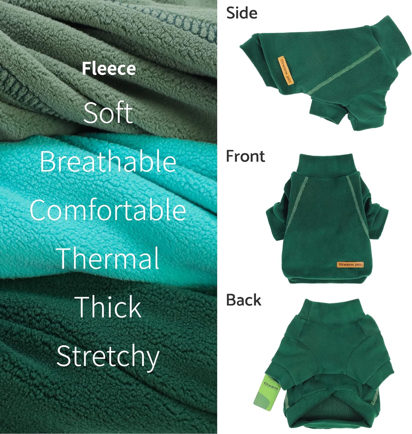 Fitwarm 3 Pack Fleece Dog Sweater, Turtleneck Dog Sweatshirt, Dog Winter Clothes for Small Dogs Boy Girl, Pet Pullover Jumper, Cat Apparel, Dark Green, Teal Green, Olive Green, Small