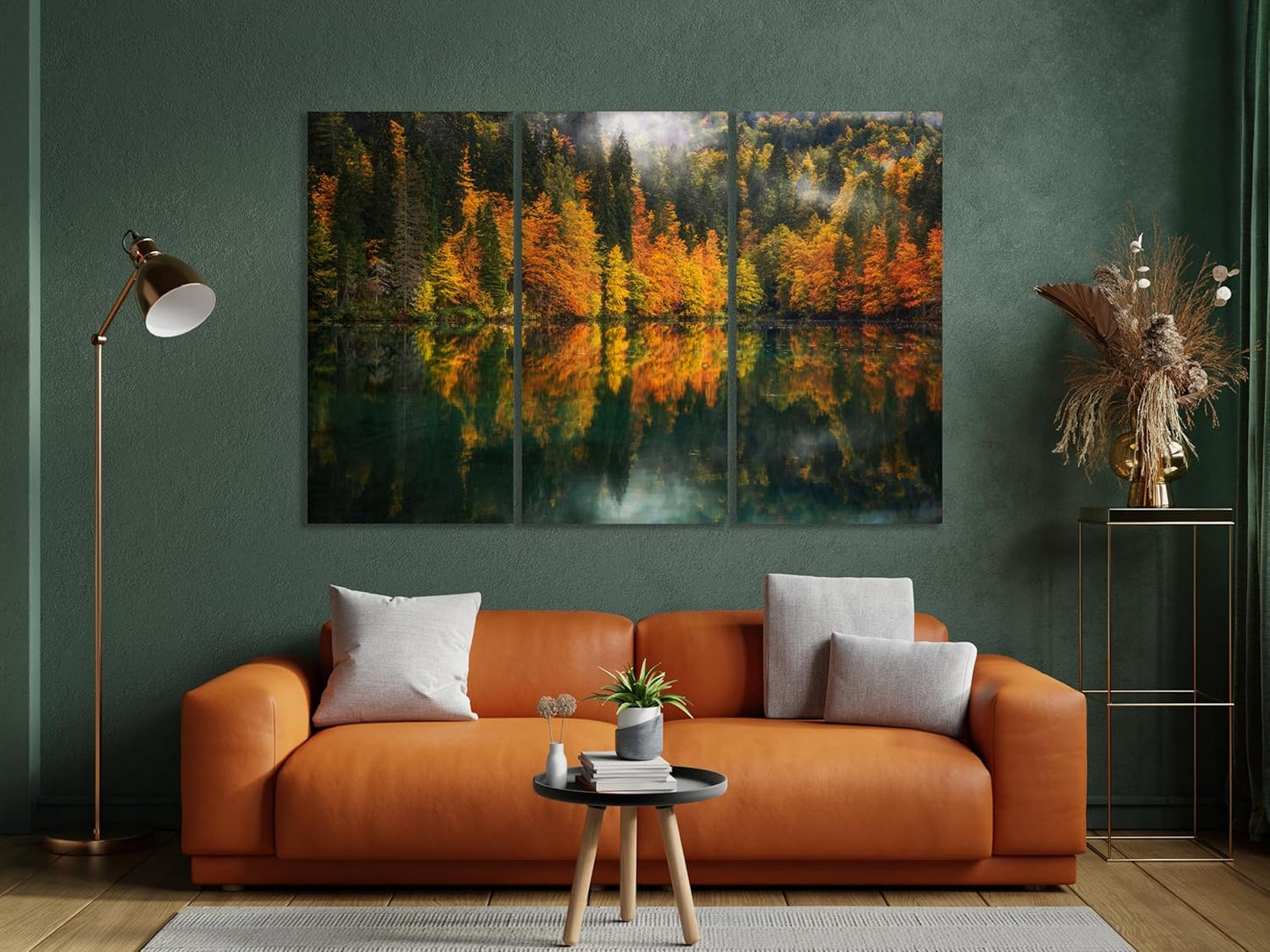Nature Wall Art Prints - Ocean Forest Mountain Lake Canvas Landscapes - Small to Extra Large Living Room Bedroom Kitchen Bathroom Décor (Autumn by the Lake, 39L" x 59W" - 3 Panels)