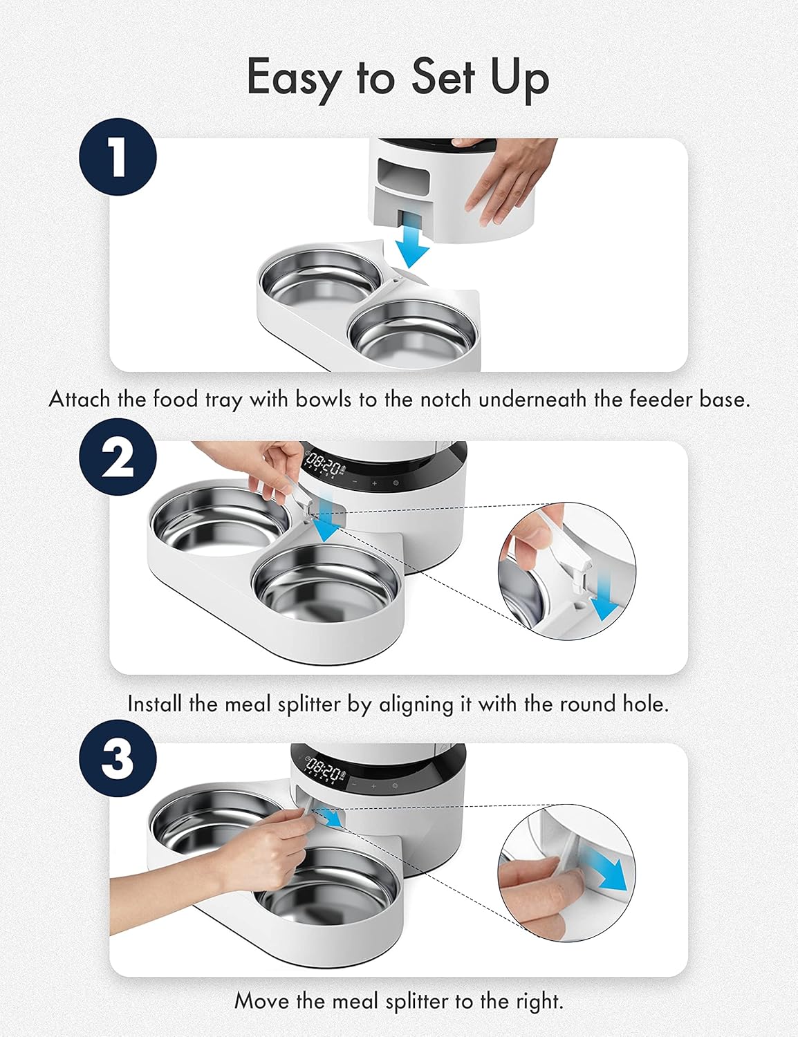 PETLIBRO Pet Food Splitter with Stainless Steel Bowls, Automatic Cat Feeder Bowls for Two Cats or Dogs, Suitable for PETLIBRO Automatic Cat Feeder PLAF005, PLAF006, PLAF103, PLAF203, White