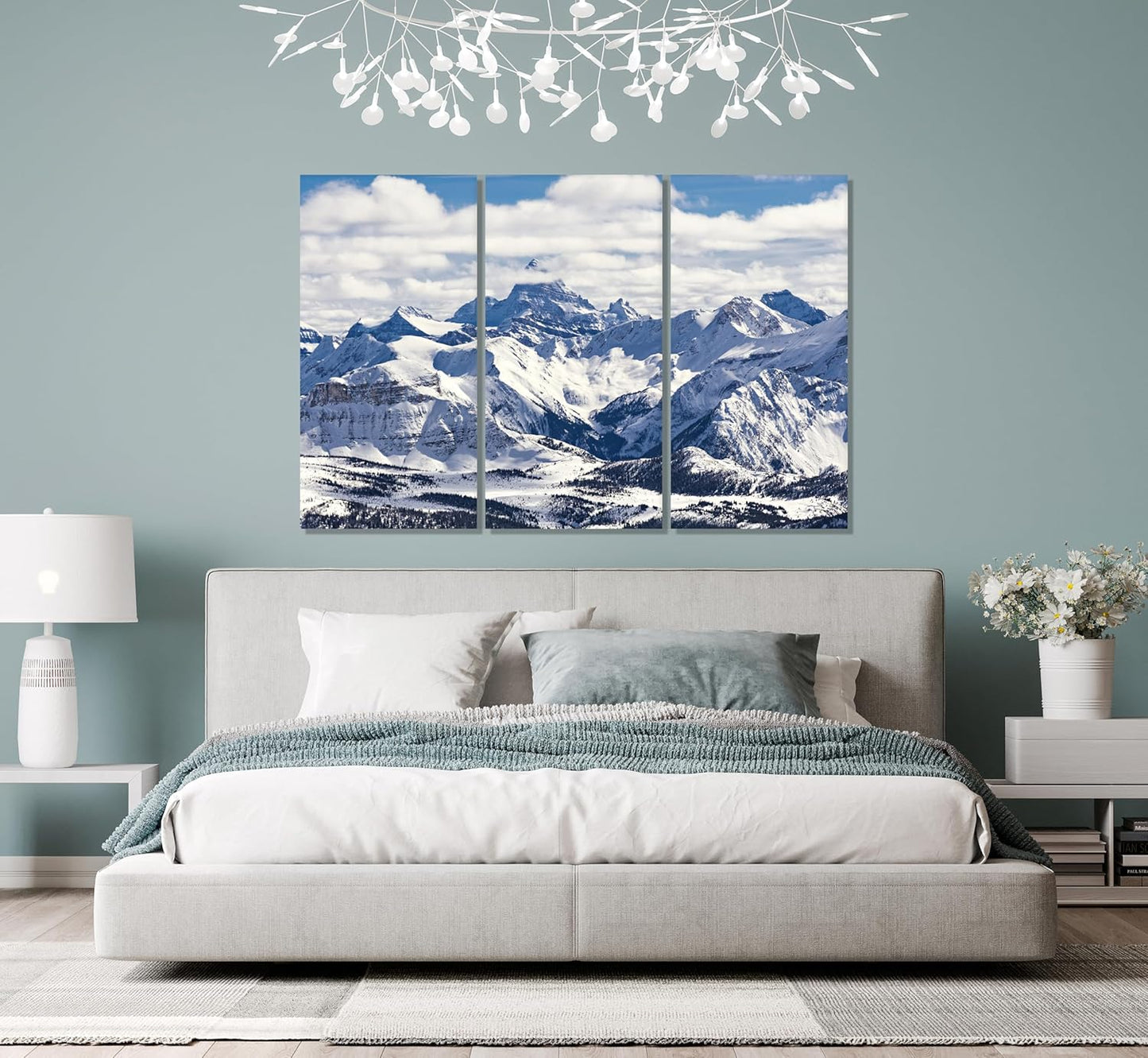 Nature Wall Art Prints - Ocean Forest Mountain Lake Canvas Landscapes - Small to Extra Large Living Room Bedroom Kitchen Bathroom Décor (Snowy Mountains Landscape, 55L" x 83W"- 3 Panels)
