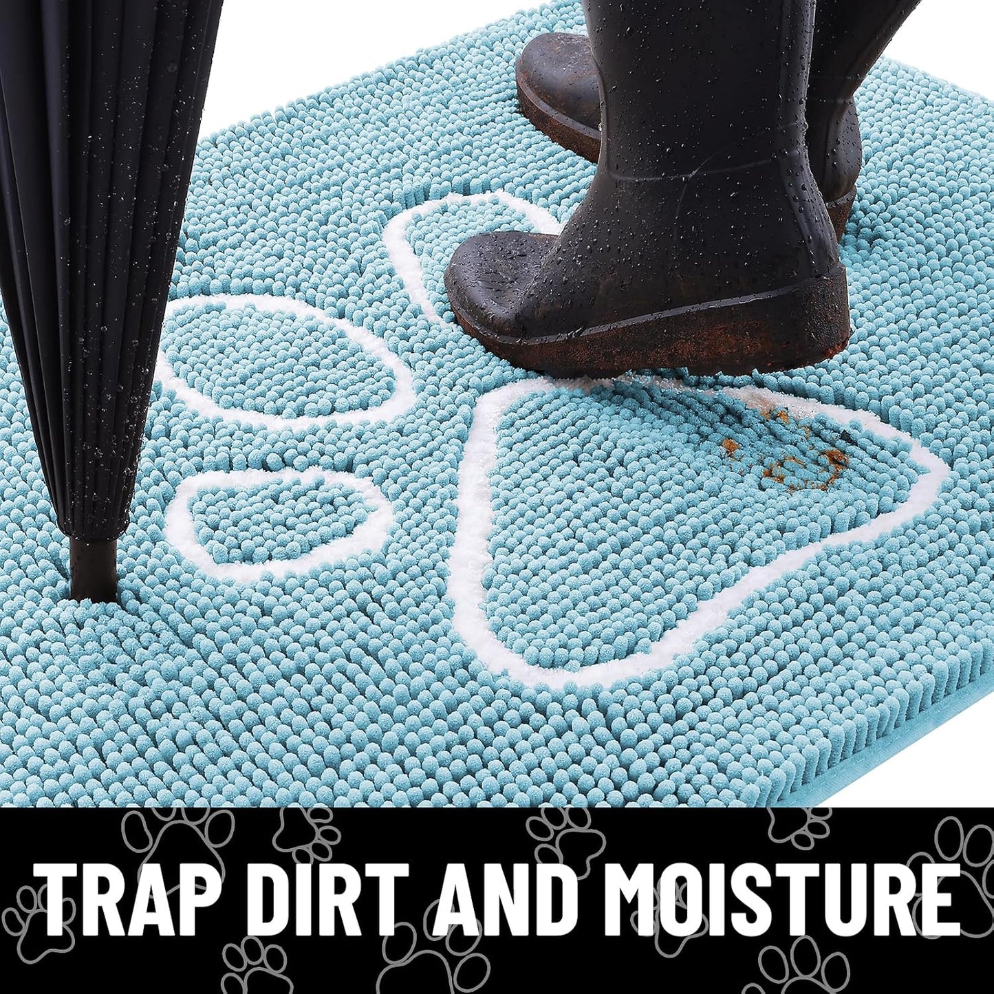 Smiry Dog Door Mat for Muddy Paws, Absorbent Dirt Trapper Non Slip Quick Dry Washable Chenille Mat for Mud Dogs, Entry Rug for Indoor and Outdoor (36x24 Inches, Sky Blue)