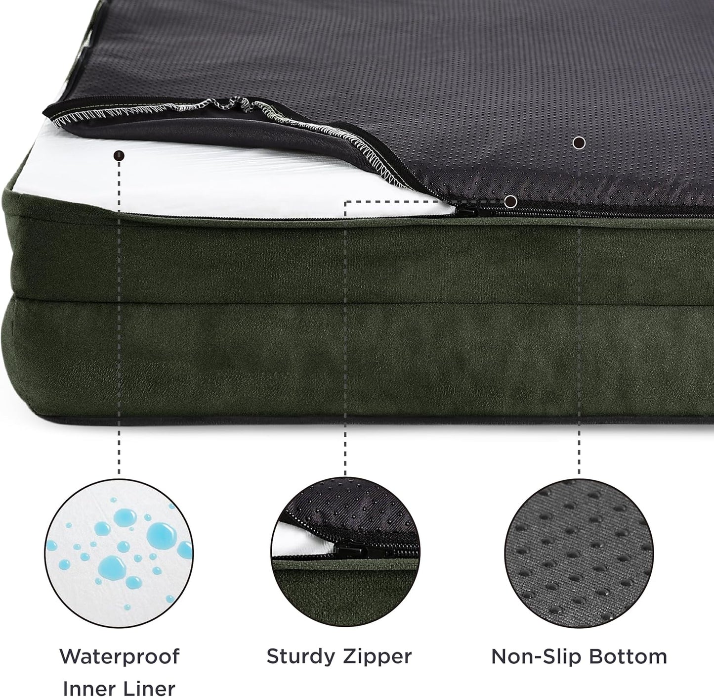 Bedsure Orthopedic Dog Beds for Small Dogs - Washable Small Dog Cat Bed Waterproof, Comfort Pet Couch Sofa with Washable Removable Cover, Pets Bed with Nonskid Bottom, Boreal Canopy Green, 24"
