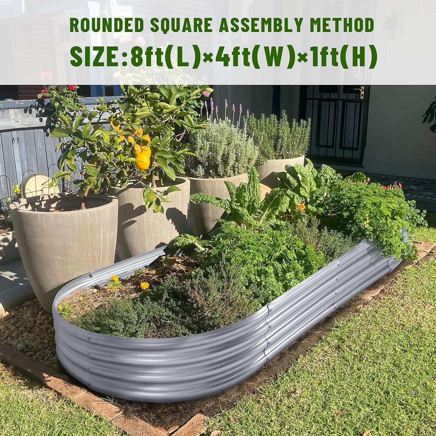 Land Guard 8×4×1 ft Galvanized Raised Garden Bed Kit，Raised Garden Boxes Outdoor, Oval Metal Raised Garden Beds for Vegetables……