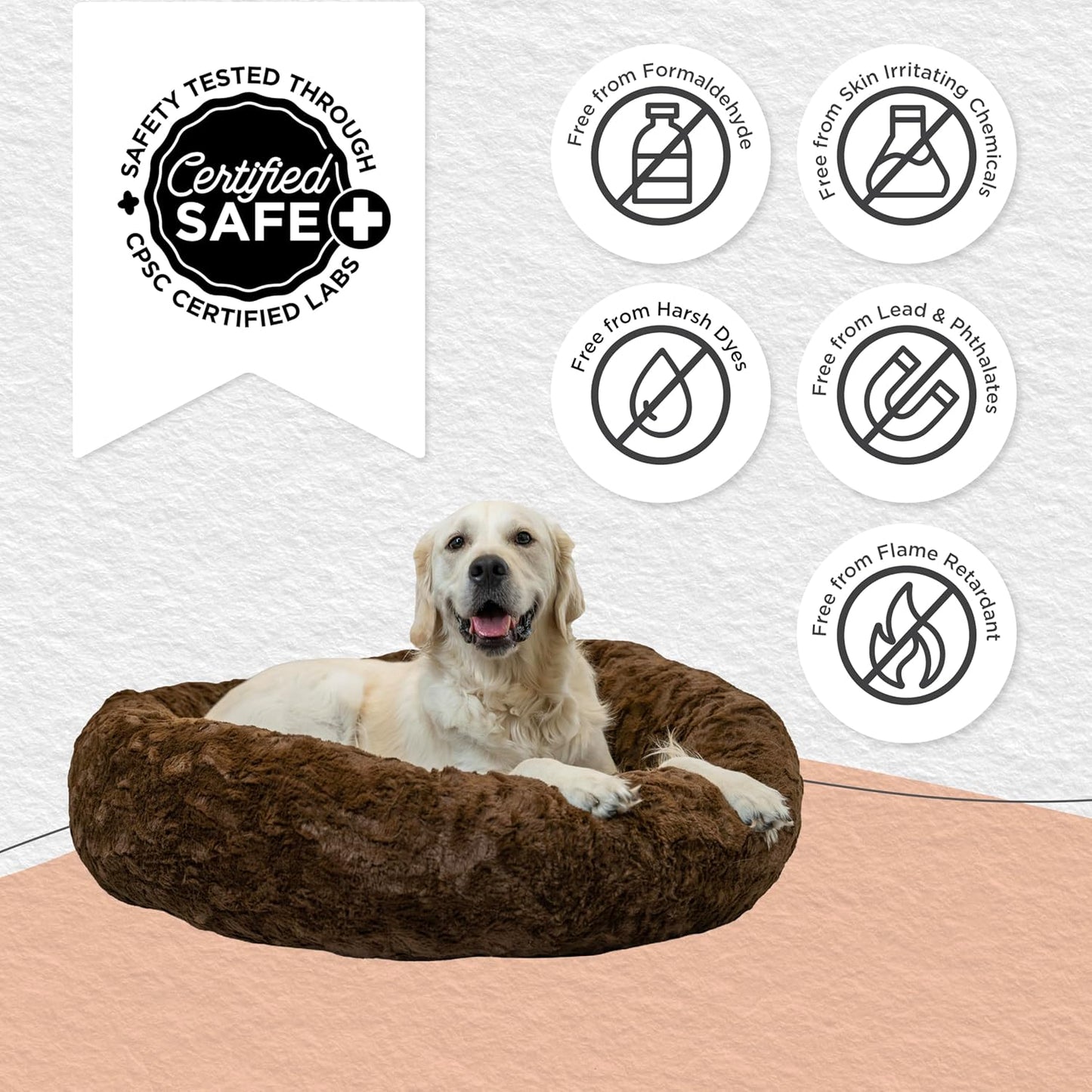 Best Friends by Sheri Original Calming Donut Dog and Cat Bed, Lux Faux Fur, Dark Brown, (36in x 36in) - Anxiety Relief for Pets Up to 100 lbs