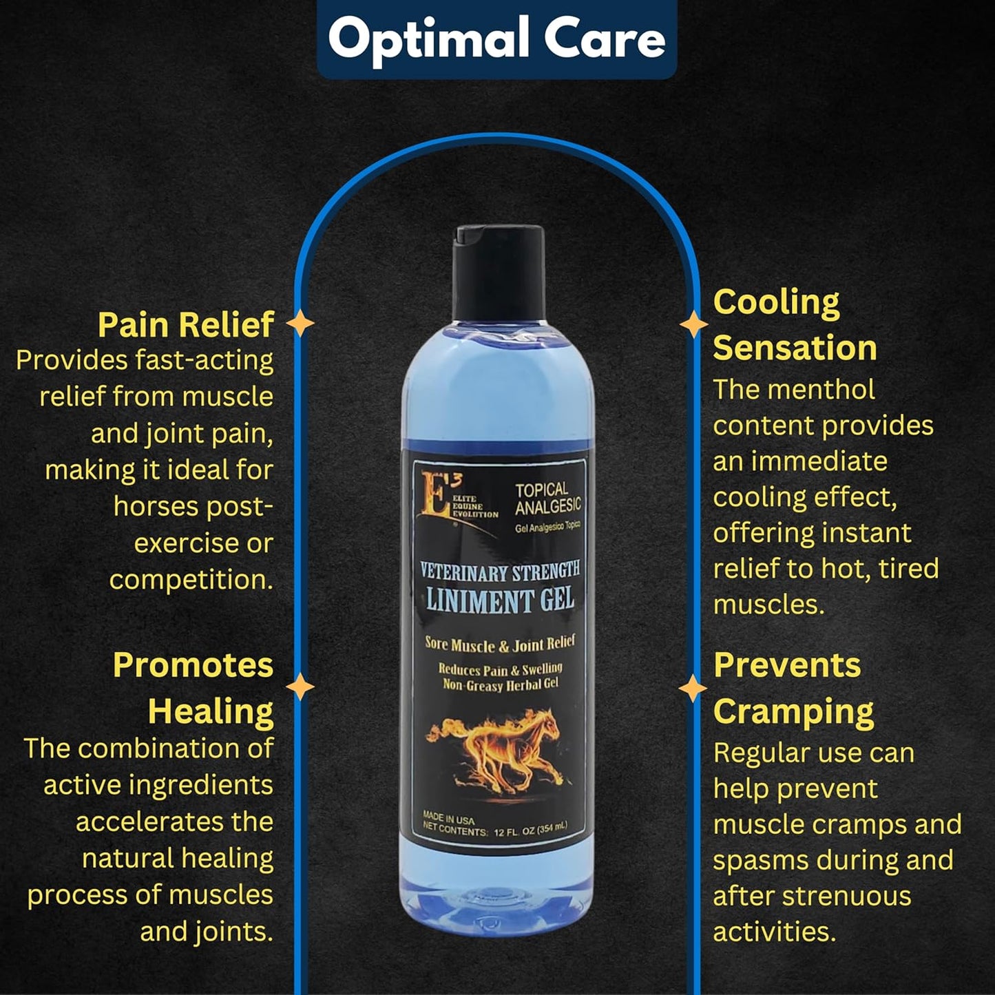E3 Veterinary Strength Liniment Gel for Sore Muscle & Joint Relief - Reduces Pain & Swelling - Horse Liniment for Humans & Pets - Arthritis Aid - Non-Greasy Herbal Formula- Topical Analgesic