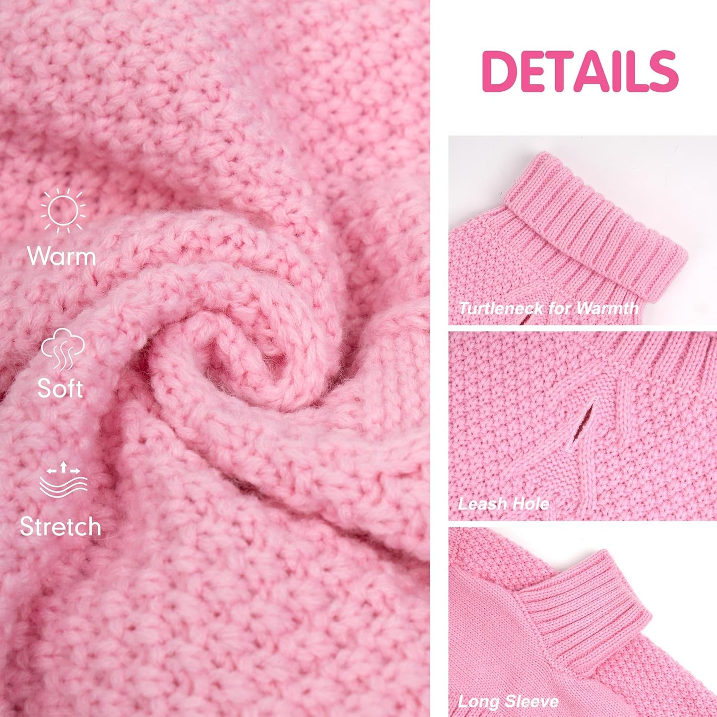 cyeollo Dog Sweater Turtleneck Knitwear Pullover Sweaters for Small Dogs Warm Pet Clothes Soft for Fall Winter,Pink, M