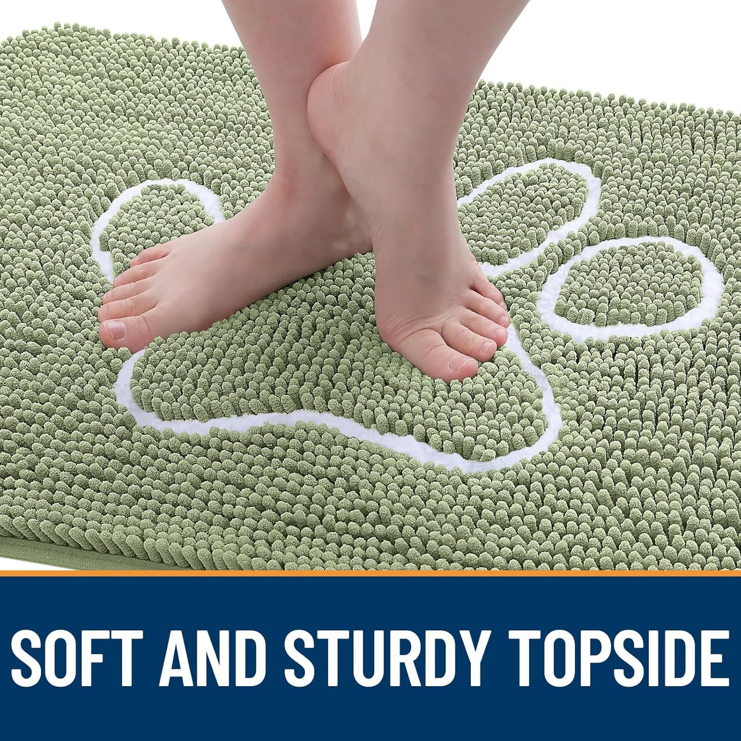 OLANLY Door Mat for Muddy Dog Paws 70x24, Ultra Absorbent Chenille Mud Doormat with Paw Print Design, Non-Slip Washable Doormat for Indoor Entryway, Quick-Dry Pet Bed Mats for Dirty Dogs, Sage Green