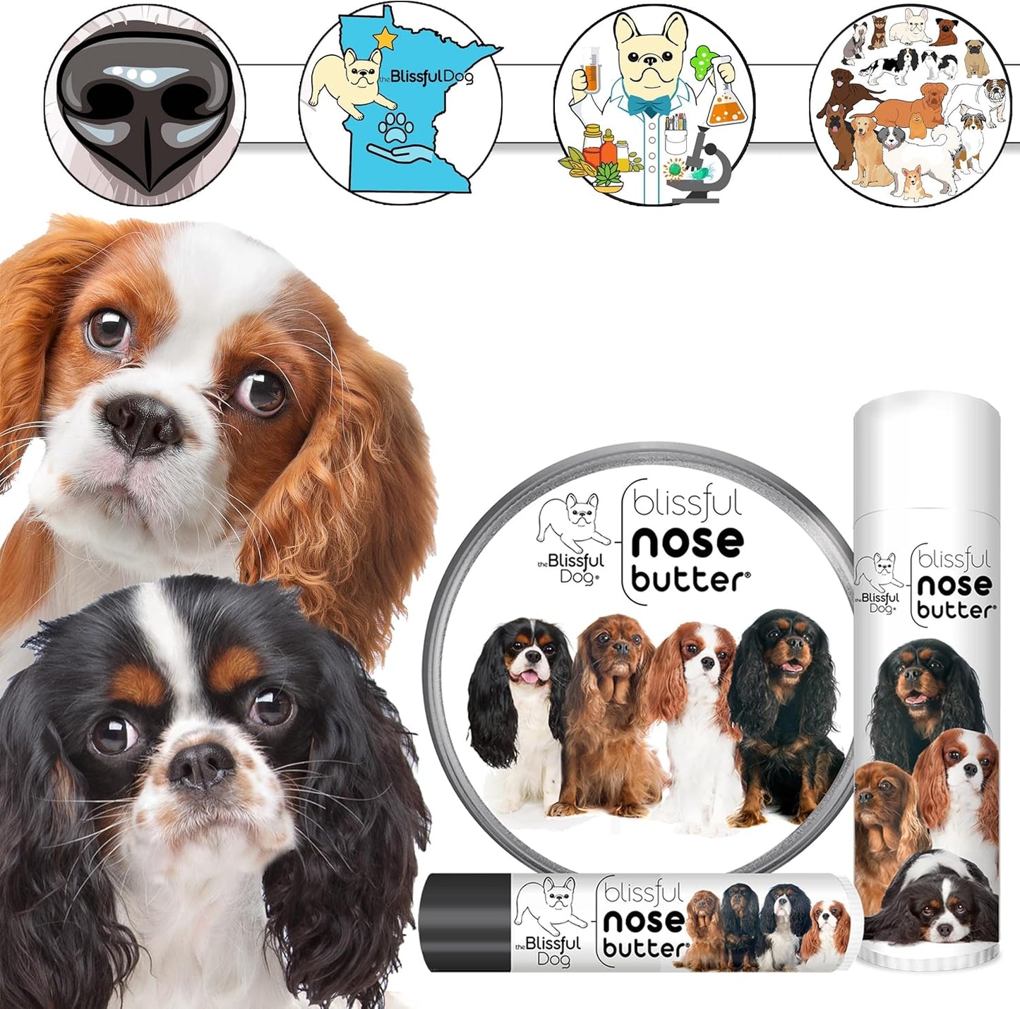 The Blissful Dog Cavalier King Charles Spaniel Nose Butter, Versatile Dog Nose Balm for Dry Nose, Handcrafted Nose Moisturizer, Easy-to-Apply Dog Essentials, Unscented, 0.15 oz.