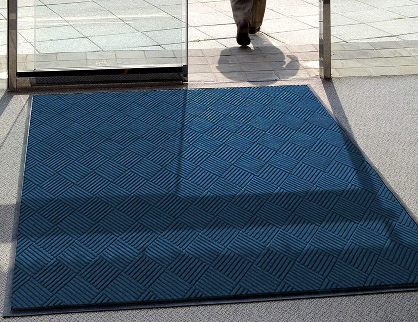 M + A Matting WaterHog Diamond | Commercial-Grade Entrance Mat with Rubber Border – Indoor/Outdoor, Quick Drying, Stain Resistant Door Mat (Navy, 12.2' Length x 4' Width)