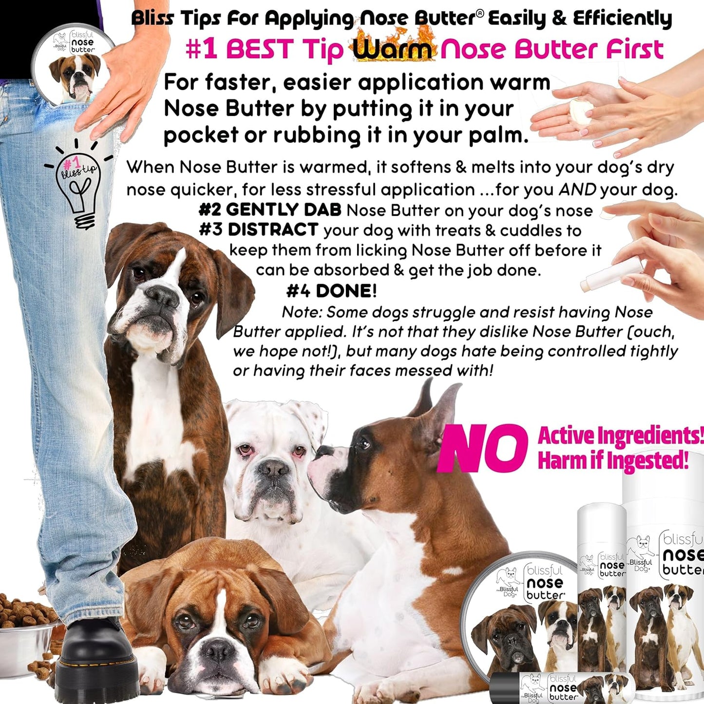 The Blissful Dog Show Boxer Nose Butter for Dry, Cracked Skin, Lick-Safe Dog Nose Balm with Moisturizing Shea Butter, Almond, Olive, and Essential Oils, Pet Supplies, Uncented, 8 oz.