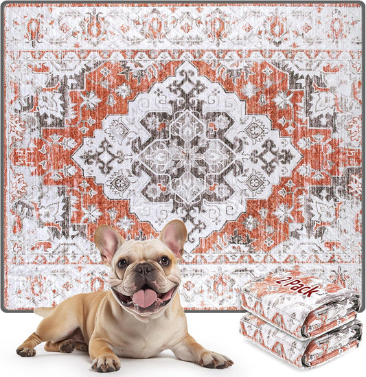 LOOBANI Reusable Pee Pads for Dogs, 2 Pack Super Absorbent Washable Puppy Pee Pads, Waterproof Non-Slip Whelping Pad for Floor Playpen Crate Couch-36 x48 (Red-Orange)