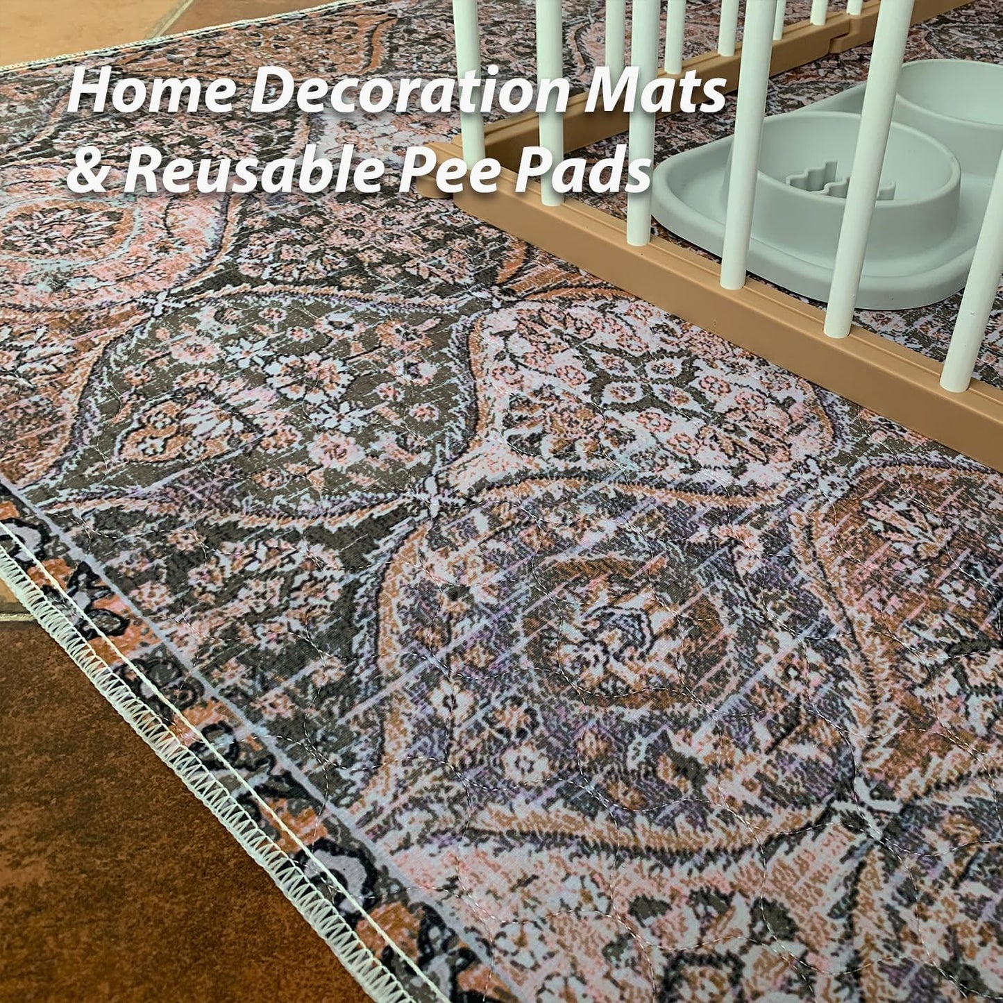 nunubaby Washable Pee Pads for Dogs, Stylish, Non-Slip and Leak-Proof Pee Pads. Reusable Potty Pads for Dogs for Crates and Floors.(Brown/Multi, 54" x54")