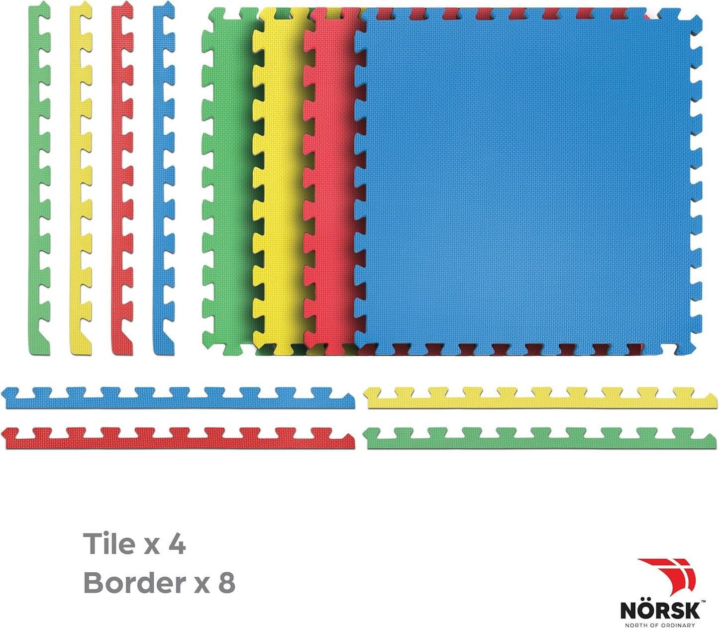 Norsk Reversible Kids Puzzle Play Mats 1/2" Thick EVA Interlocking Foam Tiles (Multicolor/Black 32 Tiles - 128 sq. Ft. 1/2" Thick)