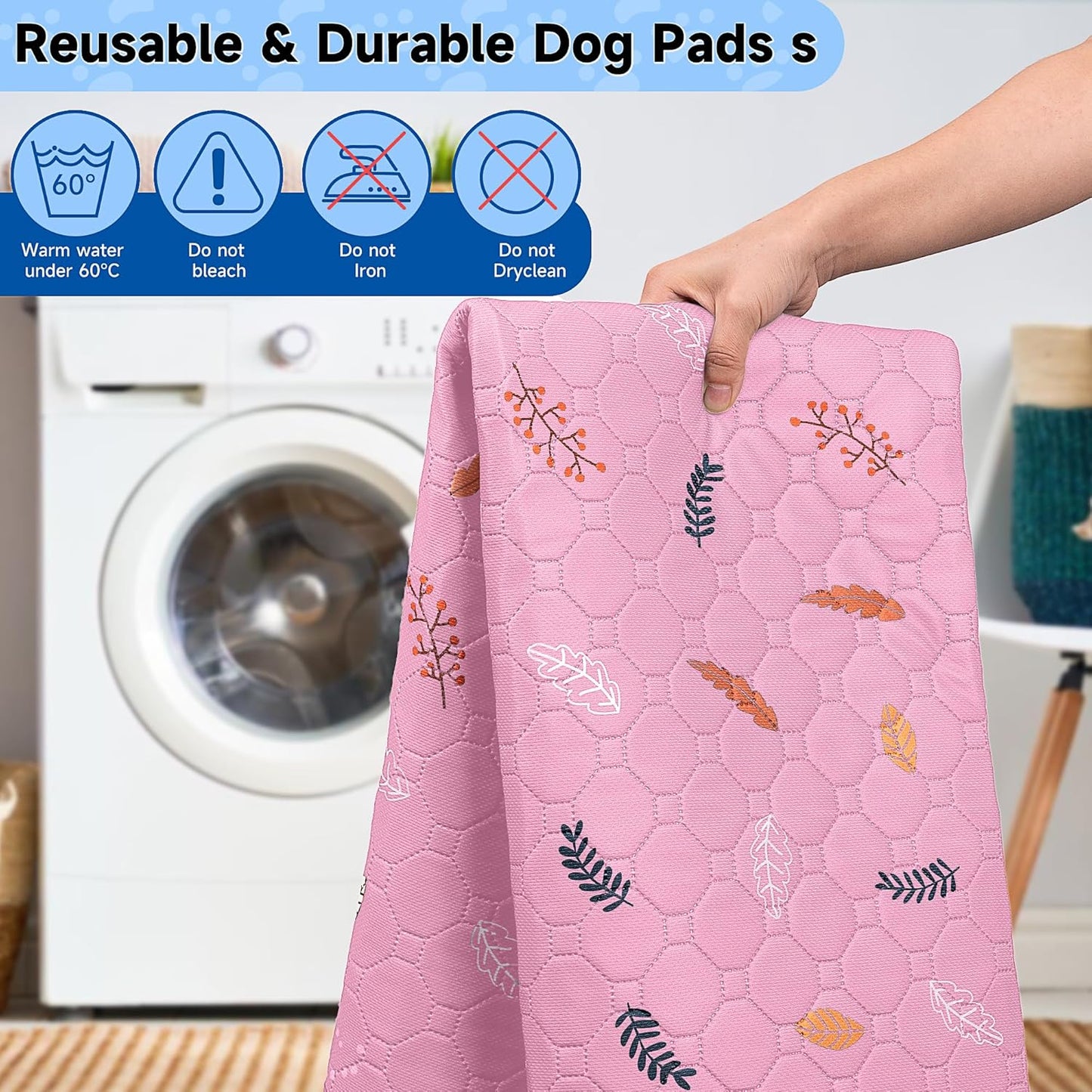 Sunheir Washable Pee Pads for Dogs Extra Large 48" x 60" 2-Pack, Reusable Puppy Pads Pet Training Pads for Dog Playpen Indoor, Waterproof Dog Pee Pads for Puppy Playpen, Whelping Pad - Pink