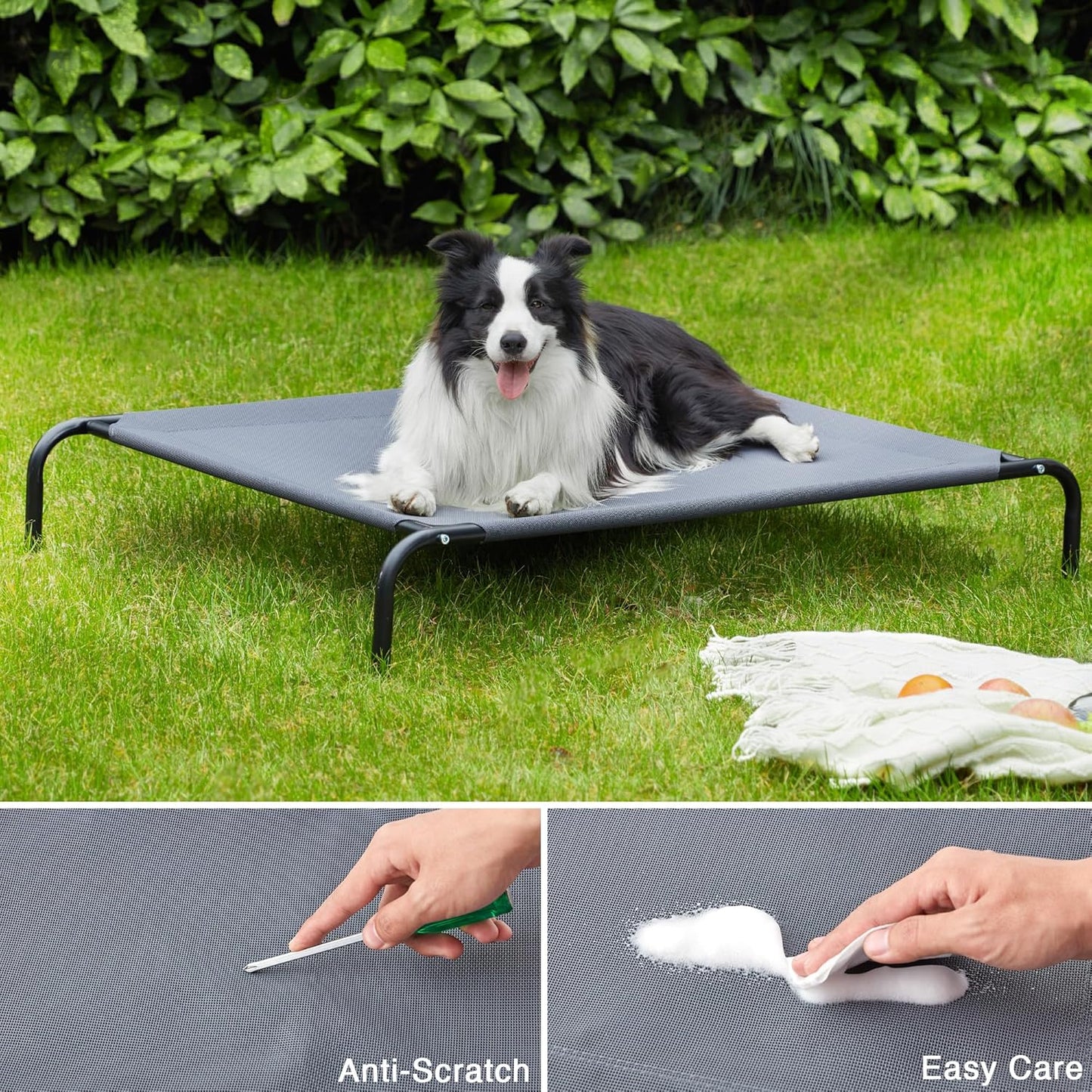 Love's cabin Elevated Cooling Dog Bed for Large Dogs, Portable Indoor & Outdoor Raised Pet Dog Cat Cot, Durable Summer Frame with Breathable Mesh, Grey, 48 inches