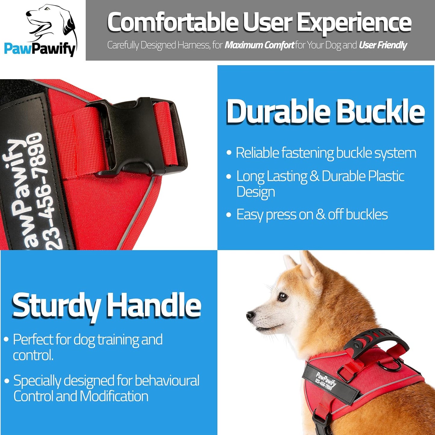 PawPawify Custom No Pull Dog Harness with Name and Phone Number, Heavy Duty Personalized Pet Vest to Prevent Tugging, Pulling, or Choking, Training and Walking (New Red, XL (60-85 LBS))