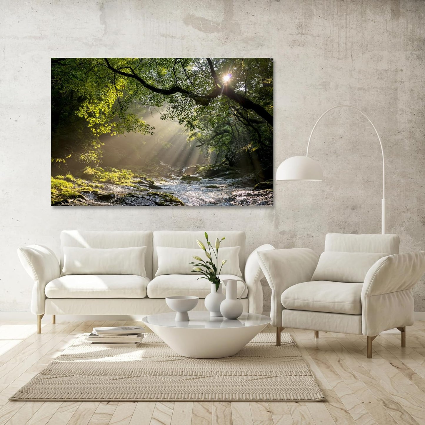 Nature Wall Art Prints - Ocean Forest Mountain Lake Canvas Landscapes - Small to Extra Large Living Room Bedroom Kitchen Bathroom Décor (Rocky River in the Woods, 31L" x 47W")