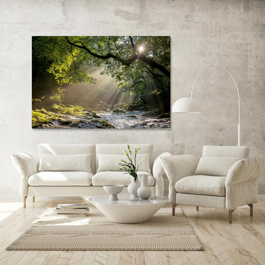 Nature Wall Art Prints - Ocean Forest Mountain Lake Canvas Landscapes - Small to Extra Large Living Room Bedroom Kitchen Bathroom Décor (Rocky River in the Woods, 20L" x 30W")