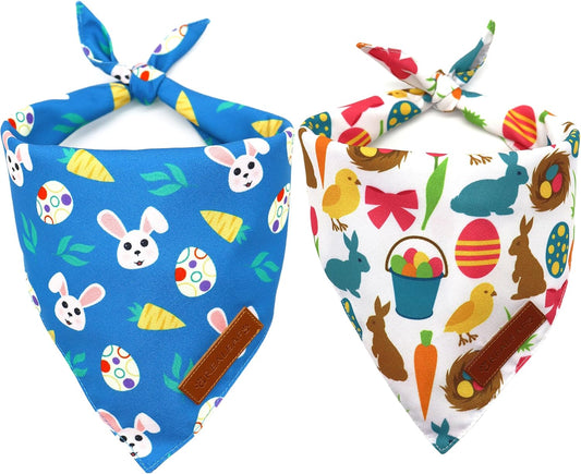 Realeaf Easter Dog Bandanas 2 Pack, Reversible Bunny Carrot and Easter Eggs Pet Scarf for Boy and Girl, Premium Durable Fabric, Holiday Bandana for Small Medium Large and Extra Large Dogs (Small)