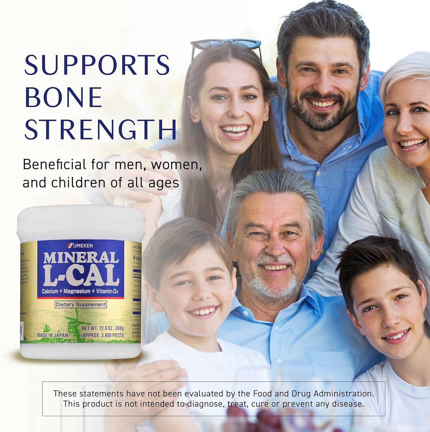 Mineral L-Cal Calcium with Vitamin D3, 3 Year Supply, Water Soluble Ball Format with Magnesium & Minerals, Fast Absorbing Calcium Magnesium D3 Supplement, 3,600 Balls per Bottle, 360g Each, Pack of 6