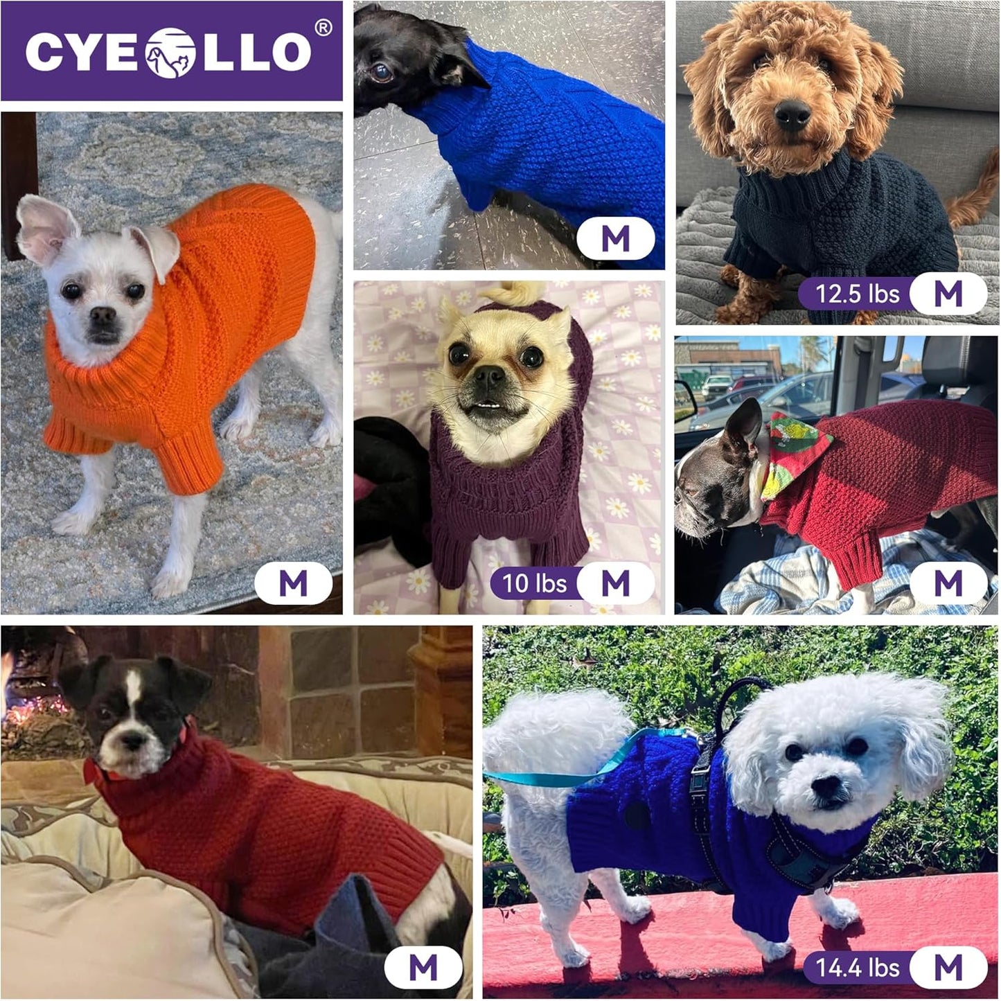 cyeollo Warm Small Dog Sweater, Knit Cold Weather Doggy Sweaters for Small Dogs Boy Pullover Winter Dog Clothes with Turtleneck for Indoor & Outdoor Wear, Blue M