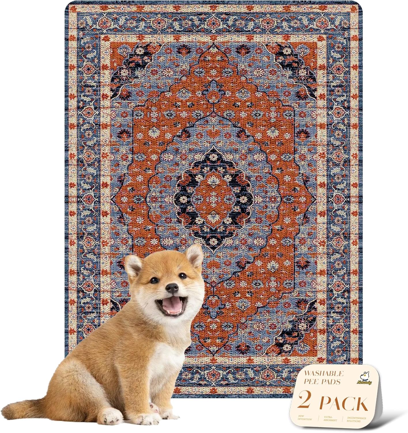 nunubaby Washable Pee Pads for Dogs, Stylish, Non-Slip and Leak-Proof Pee Pads. Reusable Potty Pads for Dogs for Crates and Floors.(Red/Multi, 18" x24")