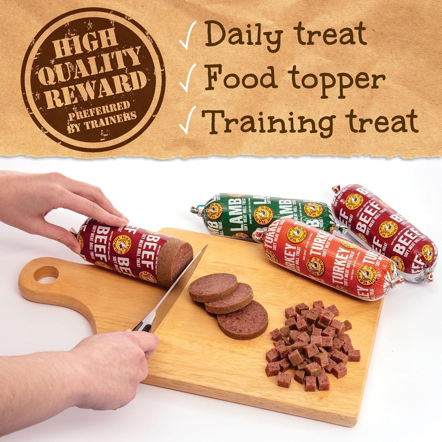 Happy Howie's Soft Meat Roll Treat - Soft Dog Food Rolls, Natural Ingredients, for All Dogs, Made in USA - Beef, Lamb, Turkey, 7 Oz (Pack of 3)