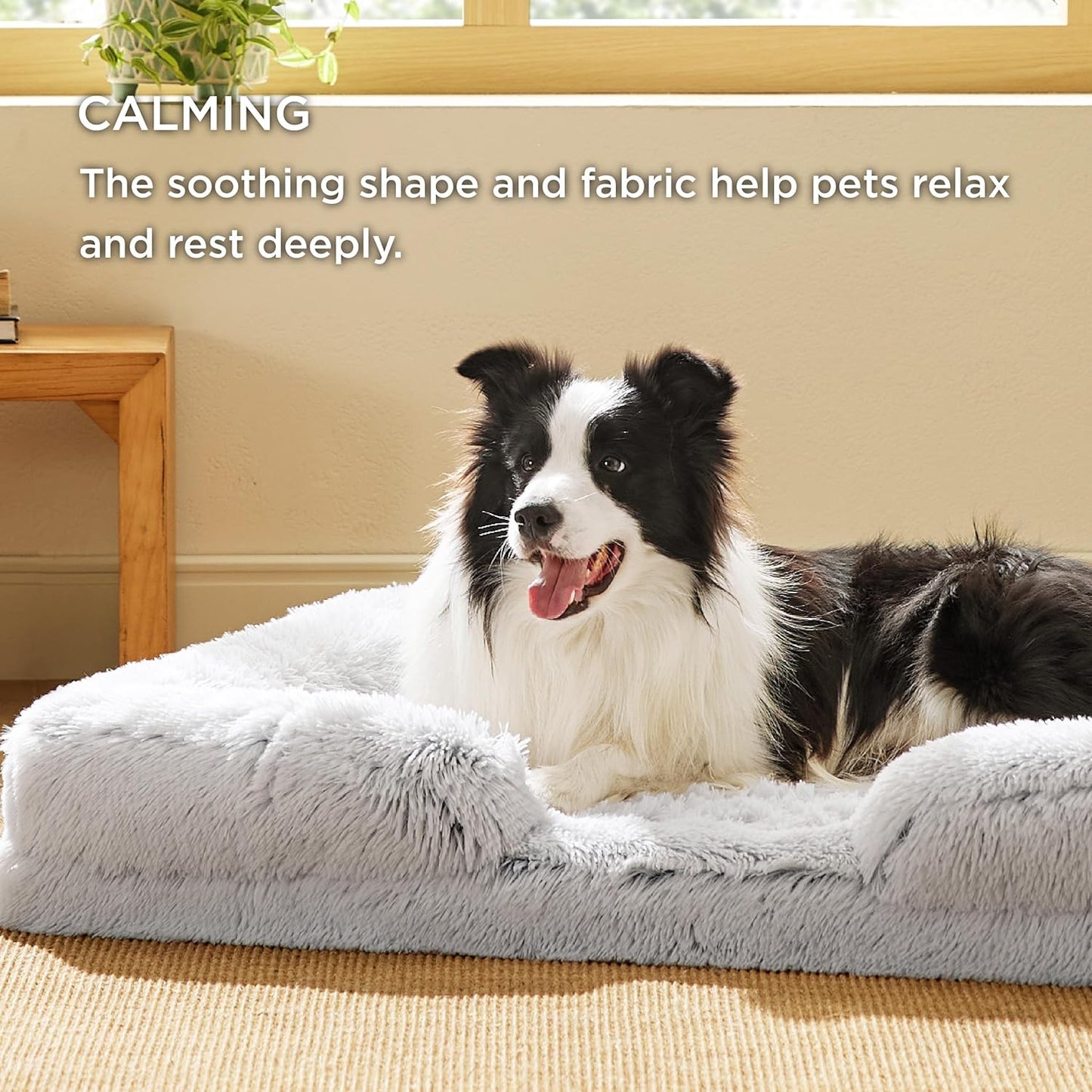 Bedsure Orthopedic Dog Beds Large Sized Dog - Washable Large Dog Cat Bed Waterproof, Comfort Dogs Couch Sofa with Washable Removable Cover, Pet Bed with Nonskid Bottom, Long Faux Fur-Misty Grey, 35"