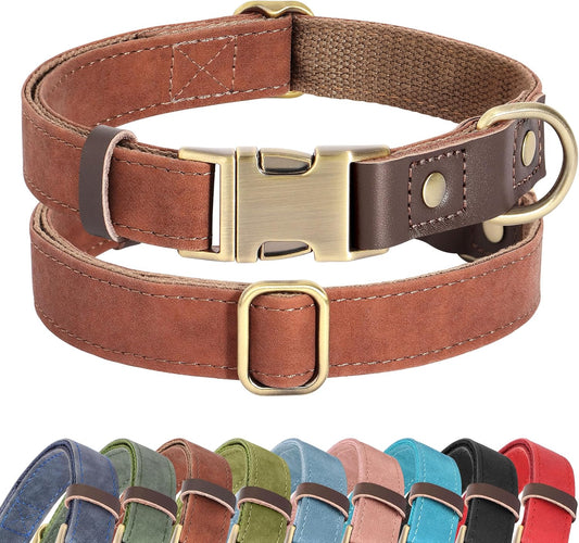 Didog Soft PU Leather Dog Collars for Medium Dogs,Classic Adjustable Dog Collars with Quick Release Metal Buckle,Easy Clean and Comfortable with Nylon Lining,M Neck 13-19"