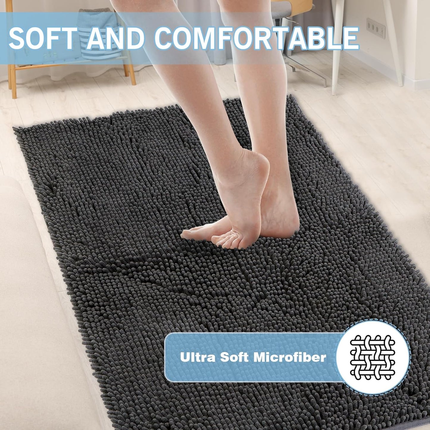 Amyracel Dirt Trapping Door Mat, 48" x 72" Large Absorbent Dog Door Mat for Muddy Paws, Quick Dry Non Slip Chenille Mud Mat for Dogs, Machine Washable Entry Indoor Entryway Rug for Inside Floor