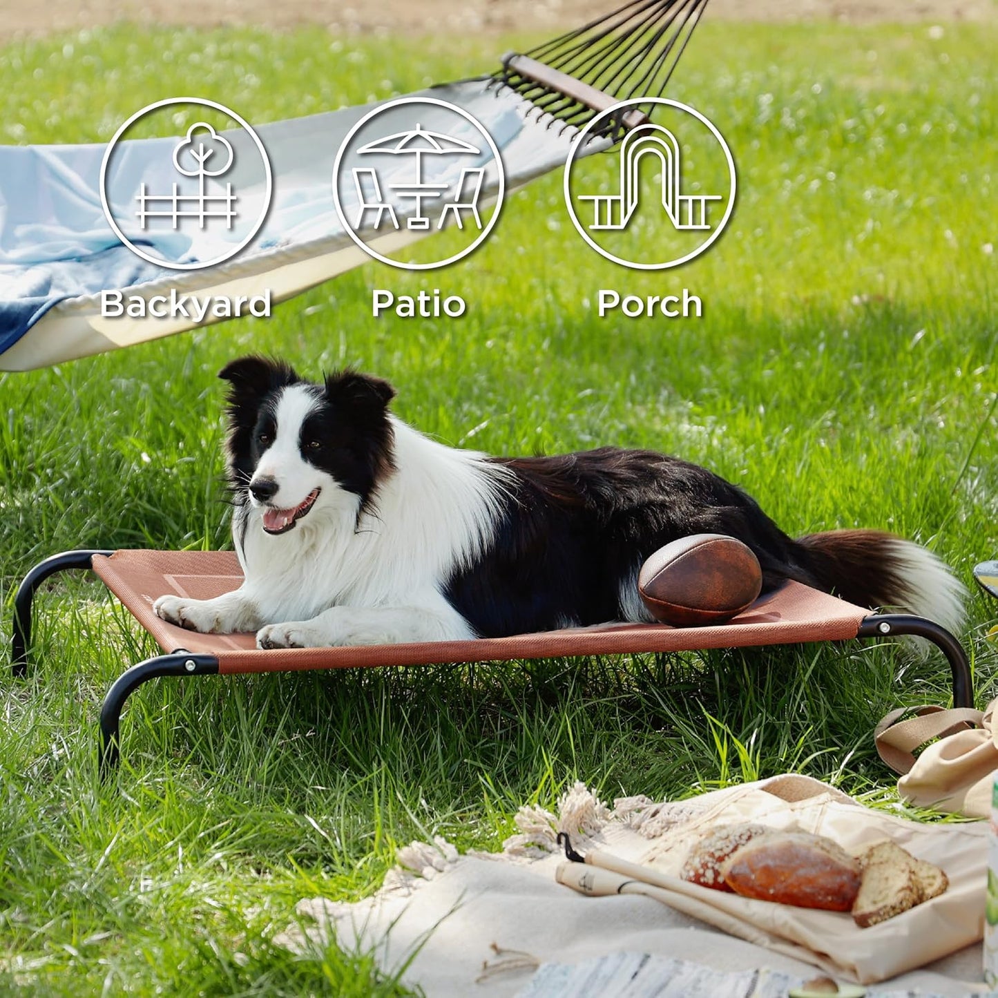 Bedsure Elevated Raised Cooling Cots Bed for Large Dogs, Portable Indoor & Outdoor Pet Hammock with Skid-Resistant Feet, Frame with Breathable Mesh, Terracotta, 49 inches