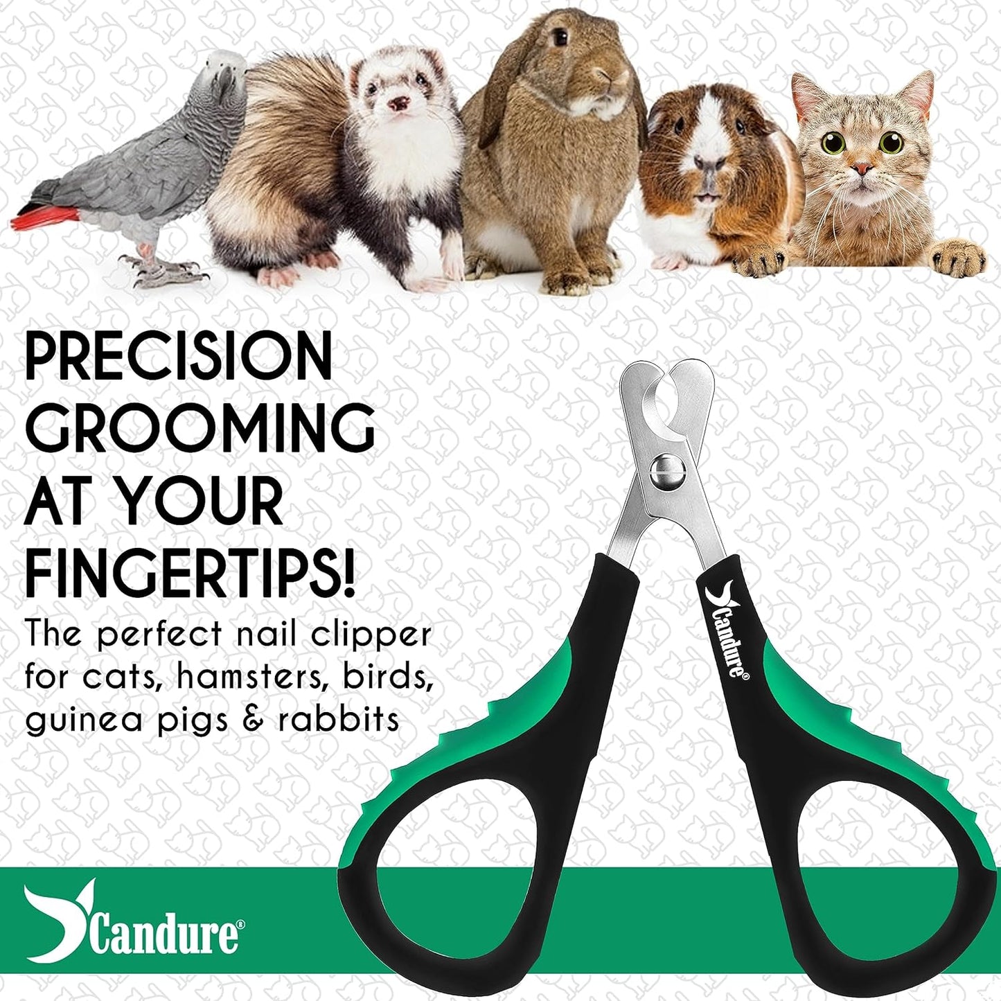 Candure Cat Nail Clippers for Cats, Rabbits, Hamsters, Birds - Stainless Steel Trimmer with Precise Angled Edges for Easy & Safe At-Home Grooming