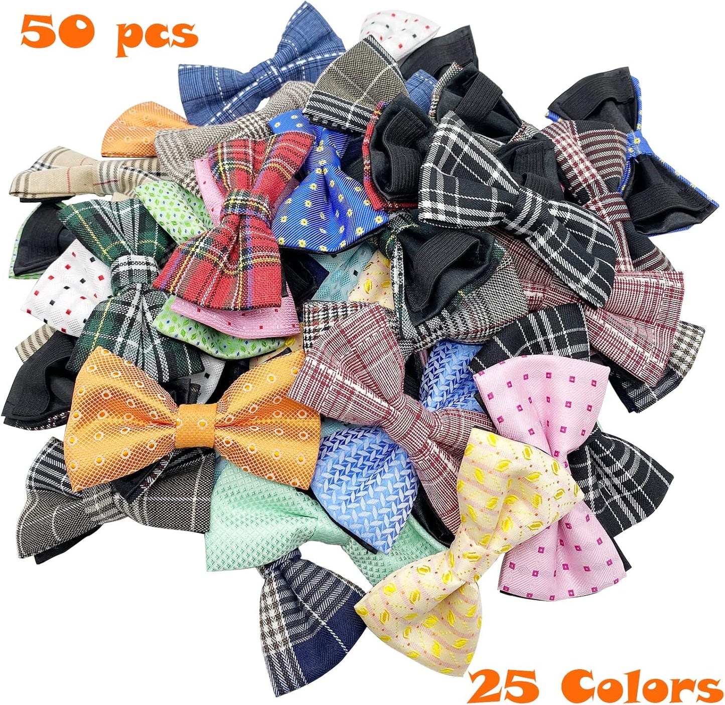 Dog Bow Tie / 50 Pcs Adjustable Elastic Rubber Band Double Layer Bow Ties for Small Medium Large Dogs & Big Cats Pet Collar Charms Accessories Bowties for Birthday Wedding Parties(50 Pcs)