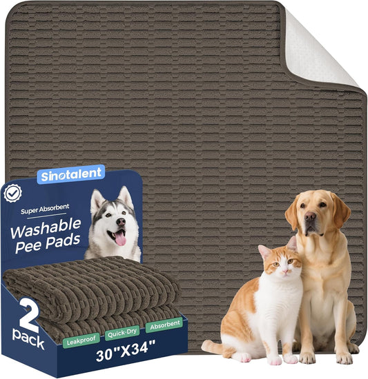 Washable Pee Pads for Dogs, 2 Pack Reusable Puppy Pads Dog Pads, Non-Slip Dog Pee Pads, Leakproof Pet Pee Pads Wee Wee Pads for Dogs. (Coffee, 30"x34"(Pack of 2))