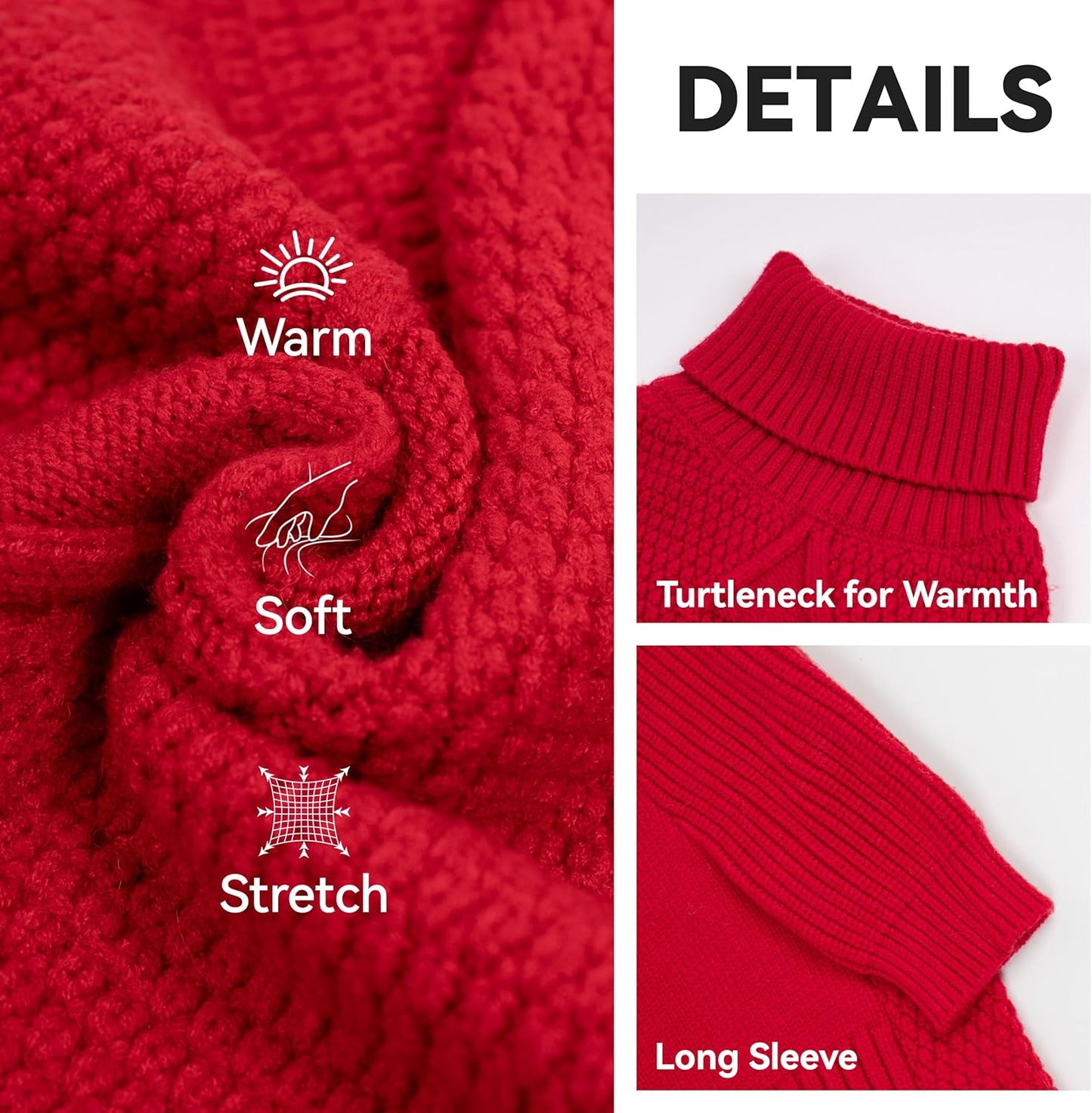cyeollo 3XL Dog Sweaters for Large Dogs Girl, Stretchy & Cozy Warm Knit Doggy Sweater with Sleeves Turtleneck Fall Winter Cold Weather Big Dog Clothes Like Doberman Labrador, Red XXXL