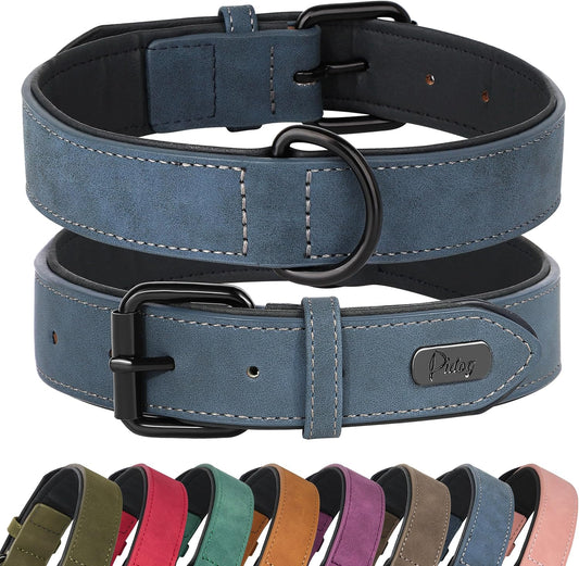 Didog Soft Padded PU Leather Dog Collar, Breathable and Adjustable Dog Collars for Small Dogs, Comfortable for Daily Walk, Blue, M Fit Neck 12-15"(13-22 lbs)