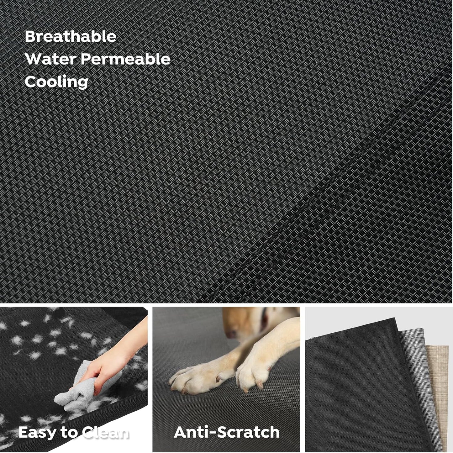 Veehoo Cooling Elevated Dog Bed - Raised for Large Dogs, Outdoor With Guardrail, Upgraded Non-Slip Feet, Breathable Teslin Mesh, Portable Camping Cot, 41 x 27 Inches, Black