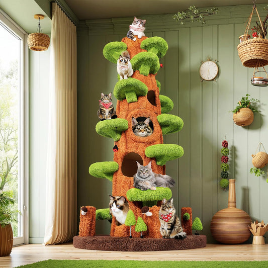 NUNU Super Large Cat Tree Tower – All-in-One Tall Cat Tower with Scratching Post, Luxury Multi-Level Solid Wood Cat Condo for Indoor & Multi-Cat Families