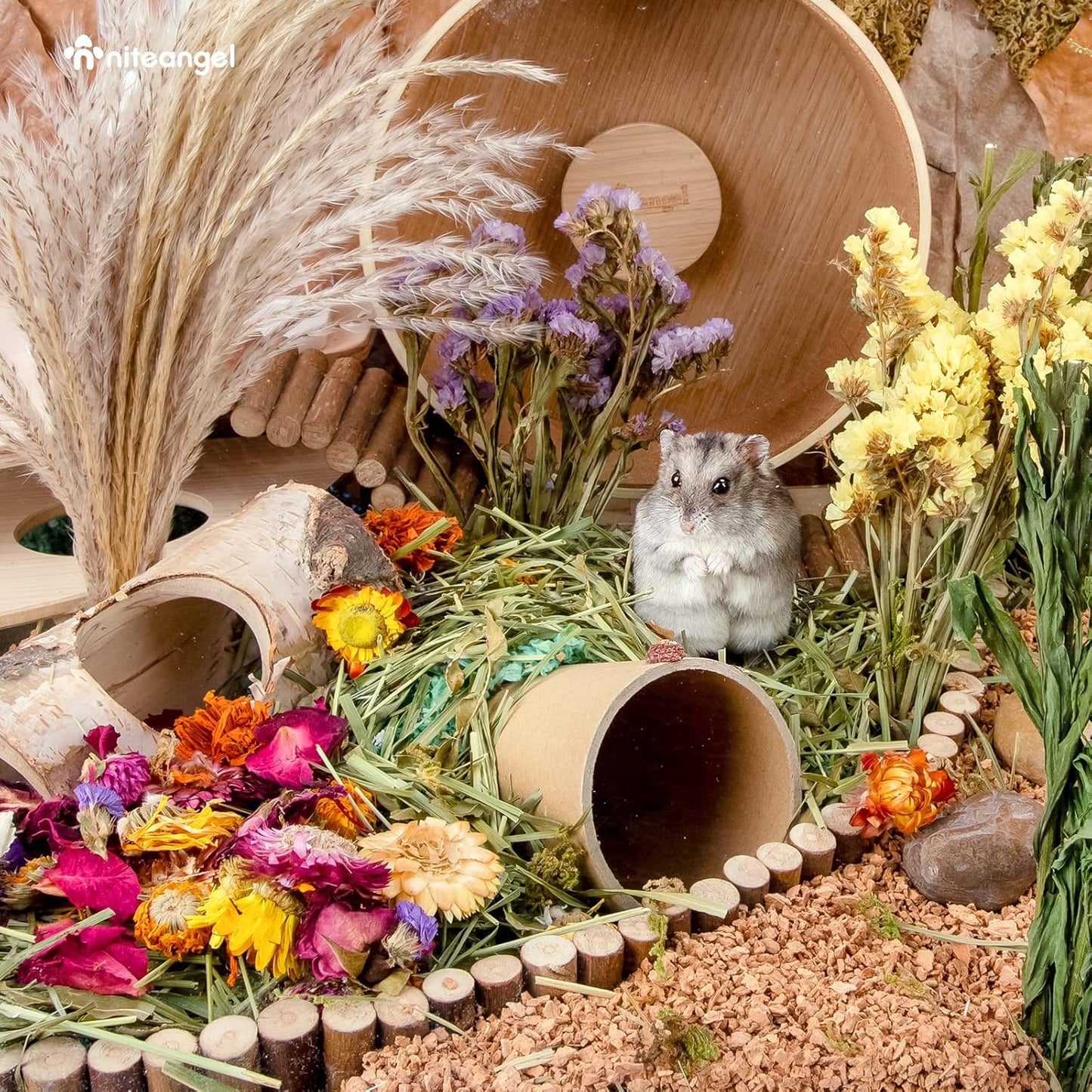 Niteangel Natural & Soft Hamster Bedding Mate Small Animal Habitat Decor for Syrian Dwarf Hamsters Gerbils Mice Degus Bunny or Other Small-Sized Pet (Flowers Scent Path)