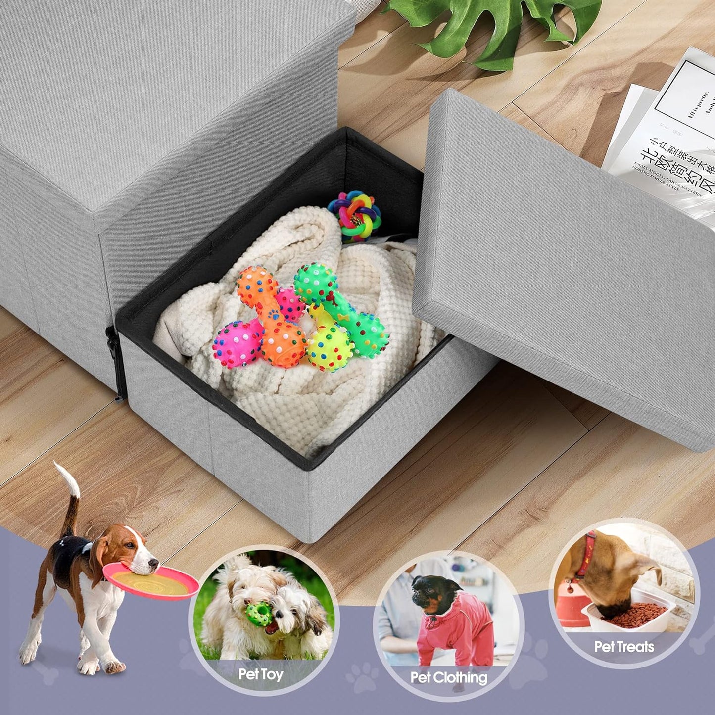 Heeyoo Dog Stairs with Storage, Foldable Dog Steps for Small Dogs, 2 Tiers Non-Slip Pet Stairs for High Beds Or Couch and Sofa, Hold up to 150 lbs Pet Doggy Cat